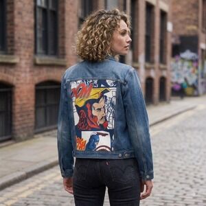 Handmade Custom Upcycled Marvel Iron Man Captain America Denim Jean Jacket Sz XL